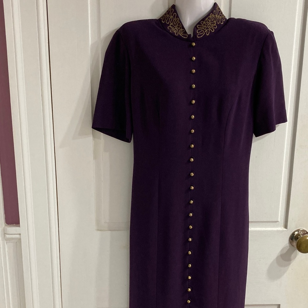 Vintage Liz Claiborne Elegant Purple Dress with Gold Accents